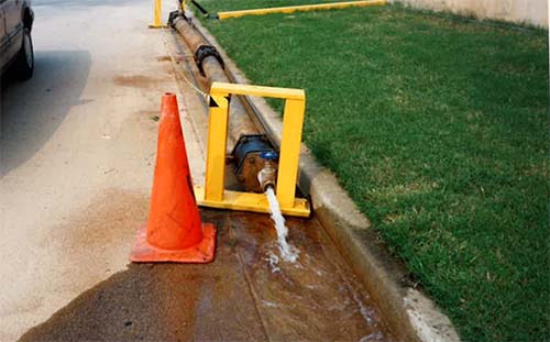 Clear water during pipe cleanup test.